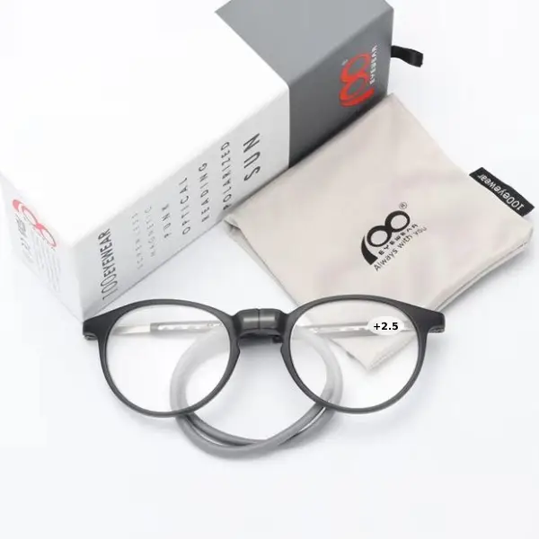 100eyewear Reading Glass Round Black & Gray(+2.5)