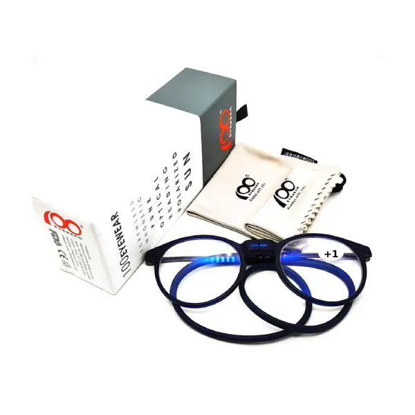 100eyewear Reading Glass Mag Round Blue(+1)