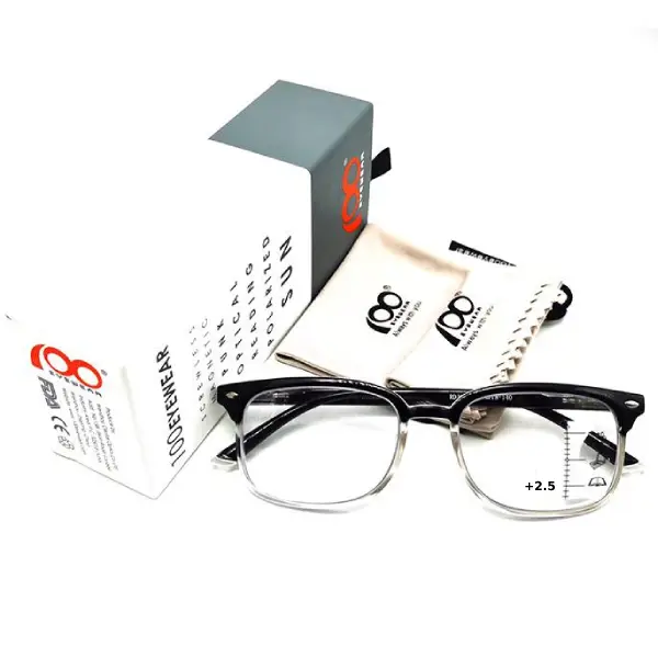 100eyewear Reading Glass Black & Clear(+2.5)
