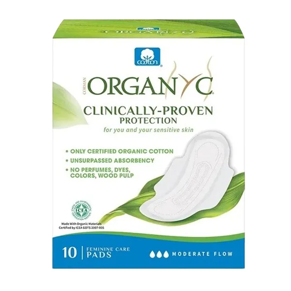 Organyc 100% Organic Cotton Sanitary Pads Moderate Flow 10's